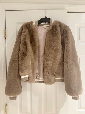 Taupe Faux Fur Bomber Jacket